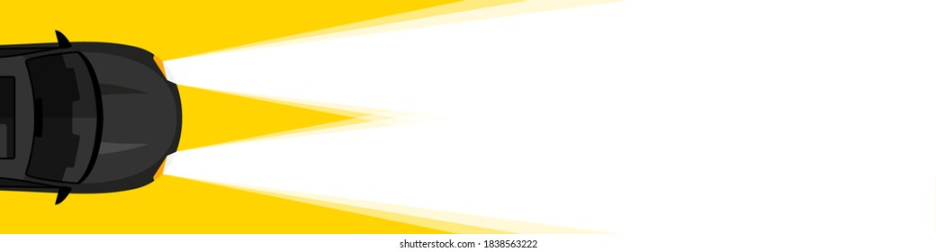 Banner concept. Banner car light on yellow background, view from above. Vector illustration