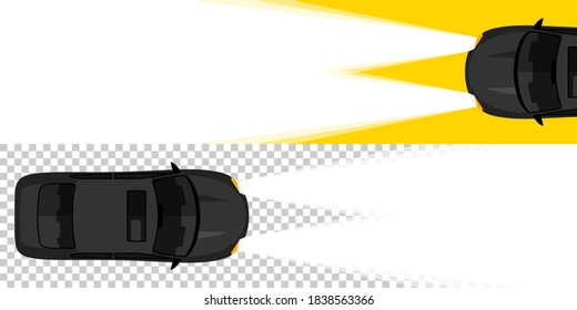 Banner Concept. Banner Car Light On Yellow And Transparent Background, View From Above. Vector Illustration