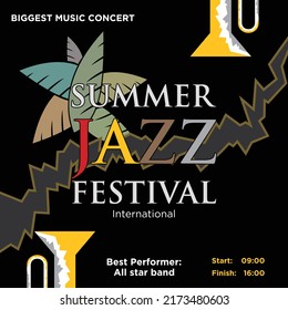Banner concept for jazz music event using black background, suitable for big jazz music event advertisement or jazz music event.
