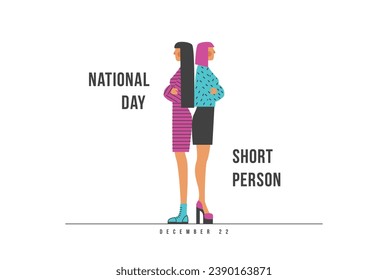 Banner concept for National Short Person Day – December 22. Two women of the same height. Little woman in high heels. ​Tall Shoes. Vector illustration
