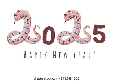 Banner concept for the new year 2025 of the snake according to the Chinese lunar calendar. Funny snakes in the form of the number "2"