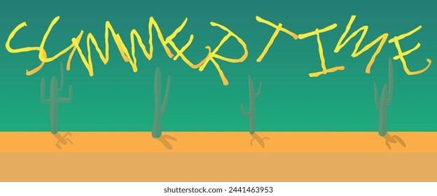 Banner-Konzept. Realistische Tageszeit Wüstenlandschaft mit blauem Himmel