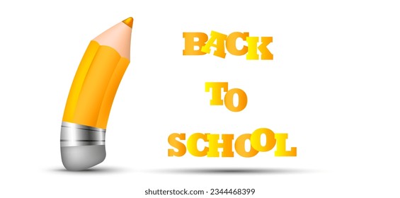 Banner, concept of return to school, knowledge day, September 1, school pencil, bright stationery. On white background with shadow and copy space