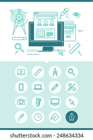 banner concept of web design with a set of related icons, vector illustration