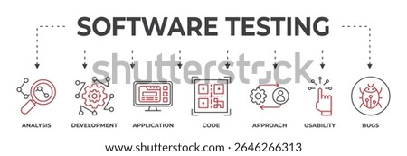 Banner Conceptual business illustration with vector icons and the words software testing