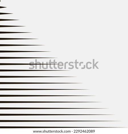 Banner is conditionally divided into two parts diagonally. Striped isosceles triangle. Abstract pattern with black horizontal lines. Hatch lines thin out from left to right. Concise business design.