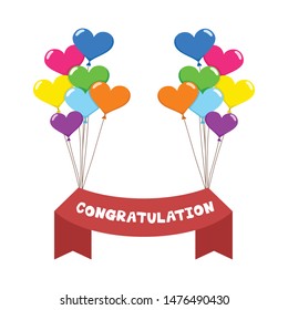 banner congratulation with colorful heart balloons concept.