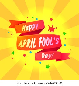 Banner congratulations on the first of April. Happy Fool's day postcard. Vector illustration