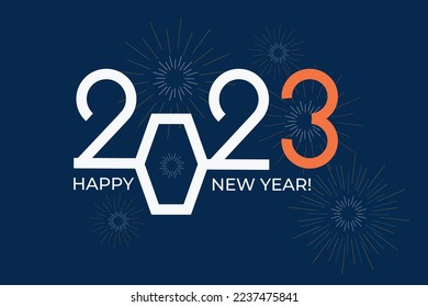 Banner with congratulations on the new year 2023 and with fireworks.