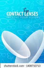Banner with Contact Lenses for Glasses Clinic or Optical Store. Hand draw doodle background