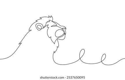 Banner continuous line lion portrait, head, side. Linear minimal style. Vector illustration