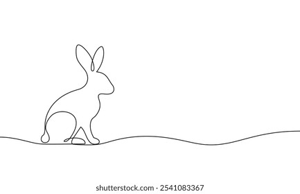 Banner continuous line rabbit, bunny. Animal. Cute silhouette. Linear minimal style. Vector spring illustration