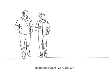 Pancarta contínua de ancianos, un hombre y una mujer están trotando. Deporte. Envejecimiento lento. Ilustración del vector