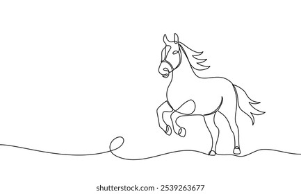 Banner contínuo um desenho linha galopando cavalo. Animal. Ilustração vetorial desenhada à mão, arte de linha