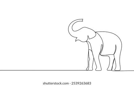 Banner continuous one line drawing elephant. Animal, big mammal. Hand drawn vector illustration, abstract silhouette, outline, line art