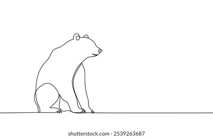 Banner continuous one line drawing bear sitting. Forest wild animal, big mammal. Hand drawn vector illustration, abstract silhouette, outline, line art