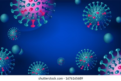 Banner Coronavirus covid-19 background vector illustration for awareness or alert against disease spread, symptoms or precautions with place for text.