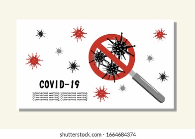 Banner with coronavirus covid-19. An outbreak with a magnifying glass found by coronavirus and bacteria. Vector illustration for print and web sites.
