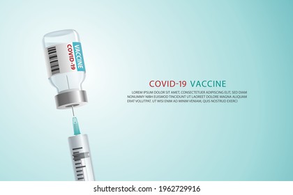 banner Coronavirus vaccine concept.A medical needle syringe injection into a Covid-19 virus vaccination vial bottle. for covid19 immunization treatment. illustration vector. Medical heath care concept