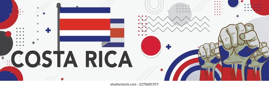 Banner Costa Rica national day with flag colors theme background and geometric abstract retro modern blue red white design. Costa Rican people. Sports Games Supporters Vector Illustration.