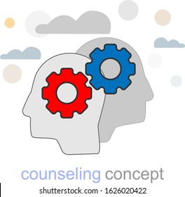 Banner counseling icon, coach advice vector illustration, empathy concept, career, leadership pictogram, therapy strategy, goal graphic, health, listening sign, support vector flat