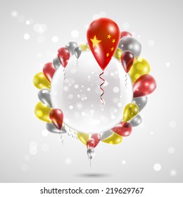 Banner of the country on air balloon. Celebration Ribbon Color Band Independence Day National Holiday Stock Vector Image Picture Postcard Pennon Pennant Background Icon Illustration. Flag of China