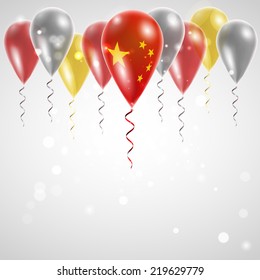 Banner of the country on air balloon. Celebration Ribbon Color Band Independence Day National Holiday Stock Vector Image Picture Postcard Pennon Pennant Background Icon Illustration. Flag of China