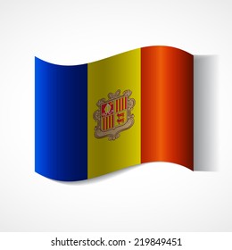 Banner of the country in waveform fluttering in the wind. Independence Day News Flat Volumetric Image Language National Logos Stock Vector Illustration Icon Picture. Flag of Andorra