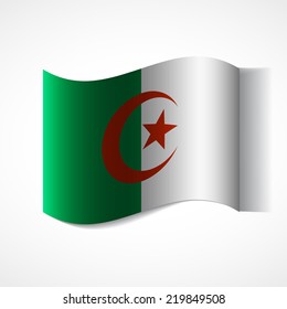 Banner of the country in waveform fluttering in the wind. Independence Day News Flat Volumetric Image Language National Logos Stock Vector Illustration Icon Picture. Algeria flag