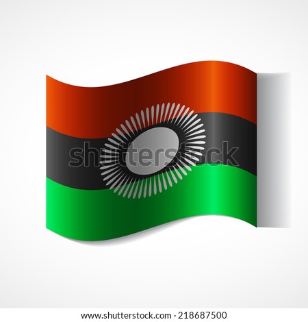 Banner of the country in waveform fluttering in the wind. Independence Day News Flat Volumetric Image Language National Logos Stock Vector Icon Picture.  Flag of Malawi