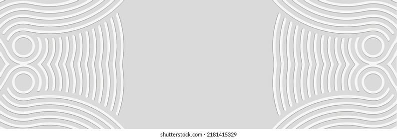 Banner, cover design. Embossed ethnic 3D pattern of stripes and lines on a light background, actual art deco style. Tribal geometric elegant ornaments for websites, presentations.