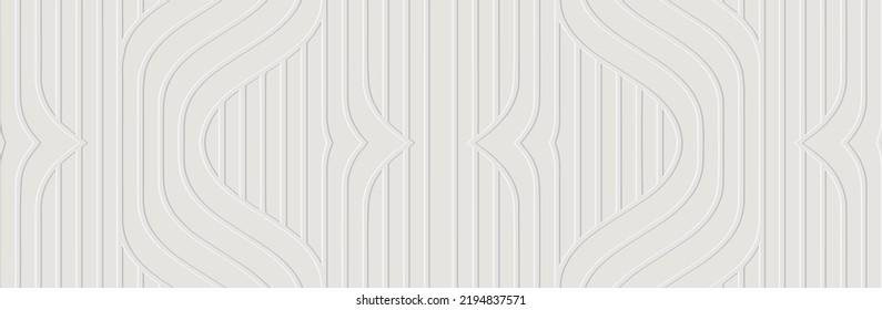 Banner, cover design. Embossed ethnic 3D pattern of stripes and lines on a white background, art deco style, paper press. Tribal geometric ideas for websites, presentations. 