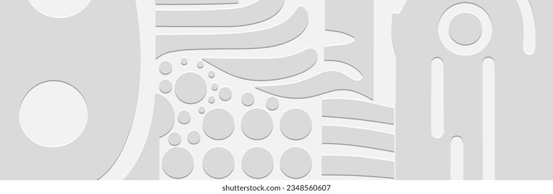 Banner, cover design. Embossed ethnic 3D boho pattern. White background, geometric exotic ornaments. Modernism, minimalism. Tribal motifs, traditions of the East, Asia, India, Mexico, Aztec, Peru.