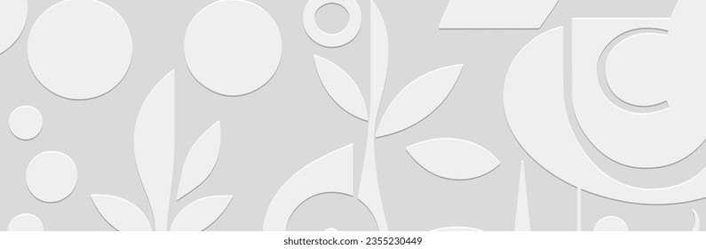 Banner, cover design. Embossed ethnic geometric minimalistic 3d pattern on a white background. Exotic modernism style, boho. Tribal flavor of the East, Asia, India, Mexico, Aztec, Peru.