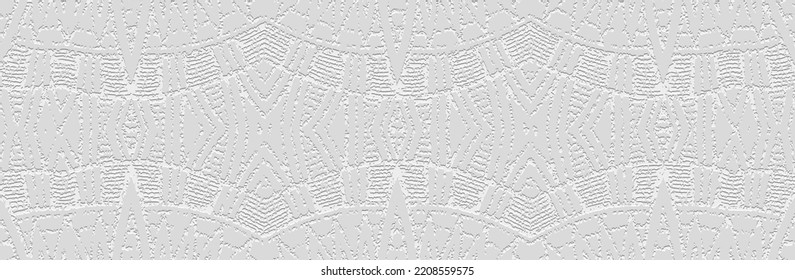 Banner, cover design. Embossed geometric vintage 3d pattern on white background, boho style, paper press. Tribal ornamental ethnos. Traditions of the East, Asia, India, Mexico, Aztecs, Peru.