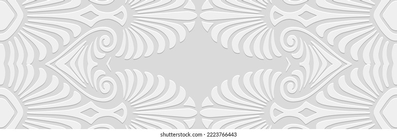 Banner, cover design. Embossed geometric elegant 3d pattern on white background, paper press, boho style, unique handmade. Tribal ethnicity, vintage texture for presentation, website.