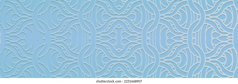 Banner, cover design. Embossed geometric 3d pattern on a light background, paper press, doodle and zentangle technique. Tribal ethnic elegant motifs, trendy boho style ornaments.