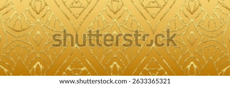 Banner, cover design. Geometric ethnic golden decorative 3D pattern on a golden background. Ornaments, arabesques, mandala, fresco, painting of the East, Asia, India, Mexico, Aztec, Peru.