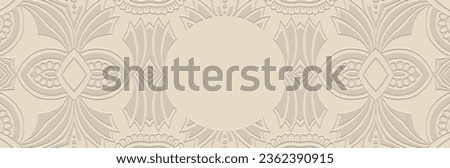 Banner, cover design. Relief ethnic geometric 3D pattern on a light background. Handmade, minimalism, boho. Place for text. Vintage tribal motifs of the East, Asia, India, Mexico, Aztec, Peru.
 Foto stock © 