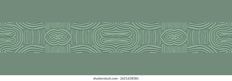 Banner, cover design, wallpaper. Tribal fresco. Zentangle, handmade. Geometric ethnic pattern on a green background, embossing, 3D. Ornaments, painting of the East, Asia, India, Mexico, Aztecs, Peru.