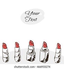 Banner, cover. Doodle image. Hand drawing. Different lipstick. Place for your text