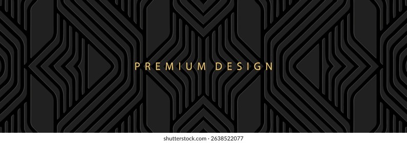 Banner, cover. Premium design. Geometric ethnic decorative 3D pattern on a black background, art deco. Relief ornaments, arabesques, mandala, fresco, painting of the East, Asia, India, Mexico, Aztec, 