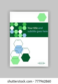 Banner cover template design for web and book printing with hexagons. Green design. Vector. 