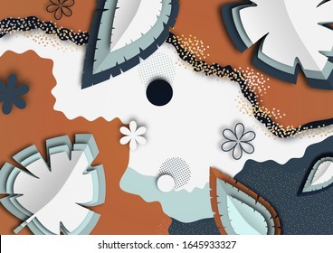 Banner with creative leaves on a white background. Seasonal poster in trendy paper cut style. Design template for print or web. Vector illustration