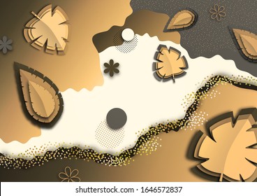 Cartel con hojas creativas sobre fondo blanco. Afiche estacional en estilo moderno de corte de papel. Plantilla de diseño para impresión o web. Ilustración del vector