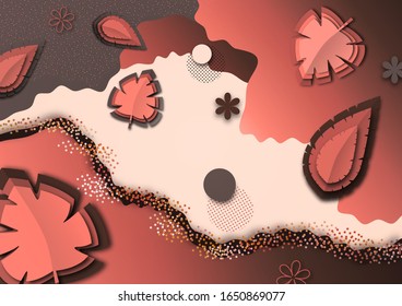 Banner with creative leaves on a white background. Seasonal poster in trendy paper cut style. Design template for print or web. Vector illustration