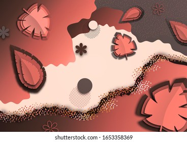 Banner with creative leaves on a white background. Seasonal poster in trendy paper cut style. Design template for print or web. Vector illustration