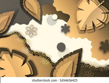 Cartel con hojas creativas sobre fondo blanco. Afiche estacional en estilo moderno de corte de papel. Plantilla de diseño para impresión o web. Ilustración del vector
