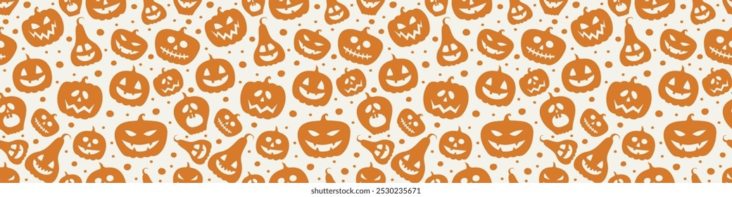 Banner with creepy pumpkins. Halloween texture. Vector