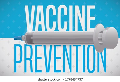 
Banner with cross shaped pattern and syringe, promoting vaccination and prevention campaign.